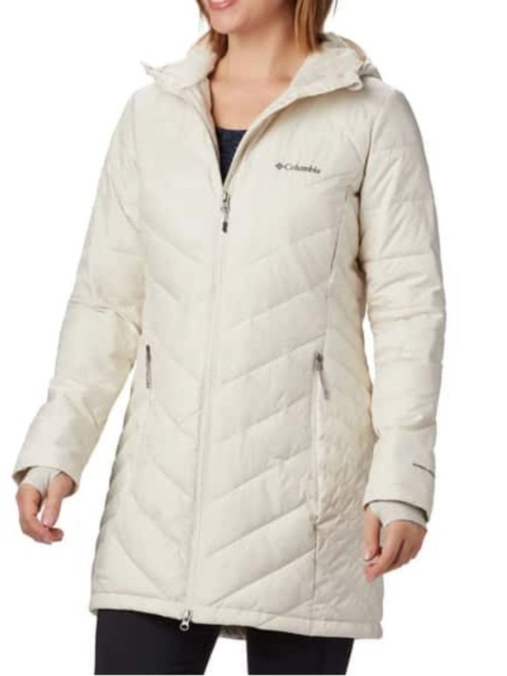Columbia Cream Quilted Hooded Long Puffer Coat